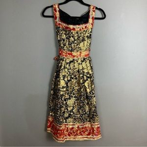Anna Sui dress size 6 gold foil Asian print 90's Y2K babydoll Geisha dragon